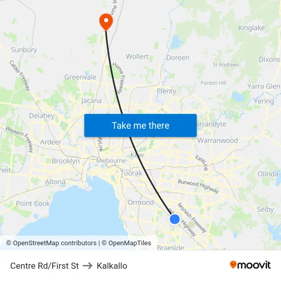Centre Rd/First St to Kalkallo map
