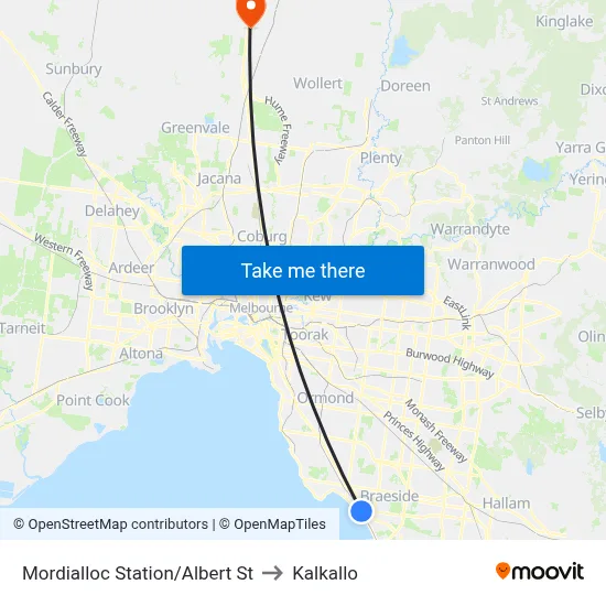 Mordialloc Station/Albert St to Kalkallo map