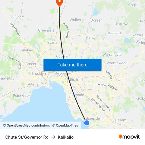 Chute St/Governor Rd to Kalkallo map