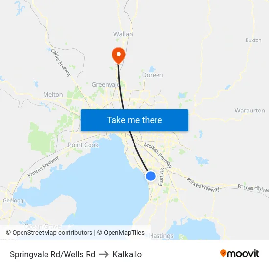 Springvale Rd/Wells Rd to Kalkallo map
