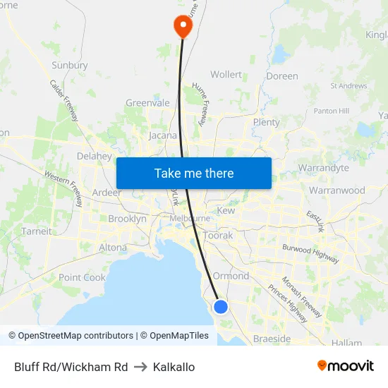 Bluff Rd/Wickham Rd to Kalkallo map