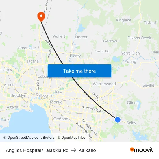 Angliss Hospital/Talaskia Rd to Kalkallo map