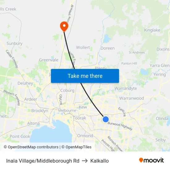 Inala Village/Middleborough Rd to Kalkallo map