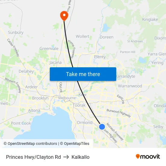 Princes Hwy/Clayton Rd to Kalkallo map