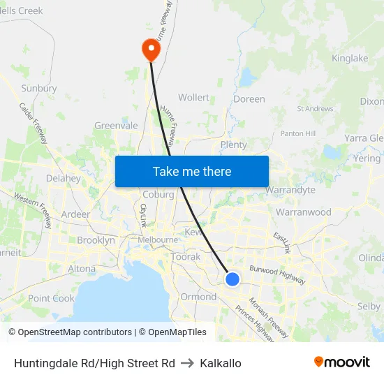 Huntingdale Rd/High Street Rd to Kalkallo map