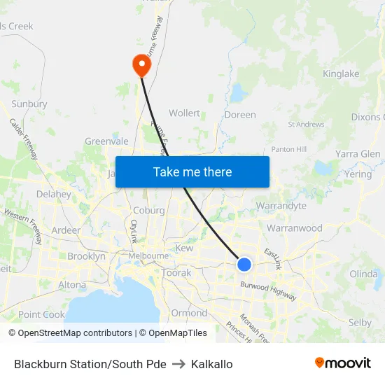 Blackburn Station/South Pde to Kalkallo map