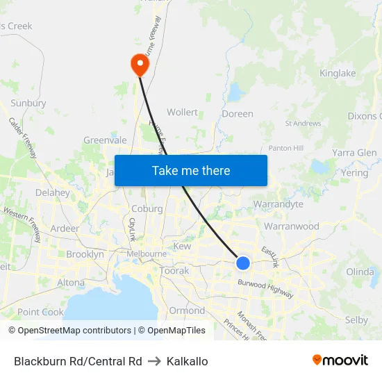 Blackburn Rd/Central Rd to Kalkallo map