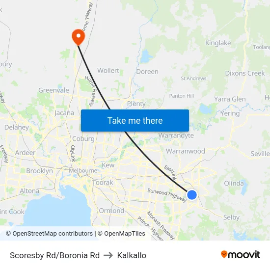Scoresby Rd/Boronia Rd to Kalkallo map