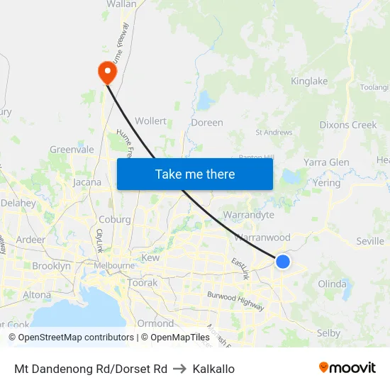 Mt Dandenong Rd/Dorset Rd to Kalkallo map