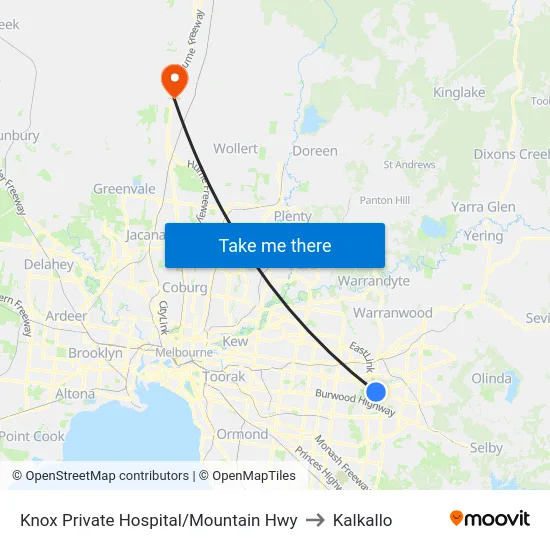 Knox Private Hospital/Mountain Hwy to Kalkallo map