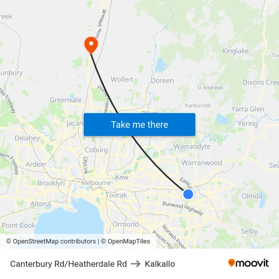 Canterbury Rd/Heatherdale Rd to Kalkallo map