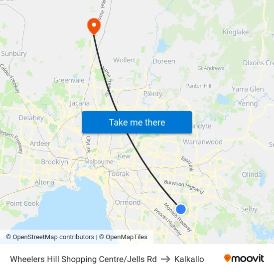 Wheelers Hill Shopping Centre/Jells Rd to Kalkallo map