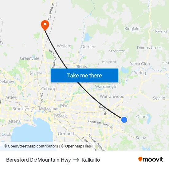 Beresford Dr/Mountain Hwy to Kalkallo map