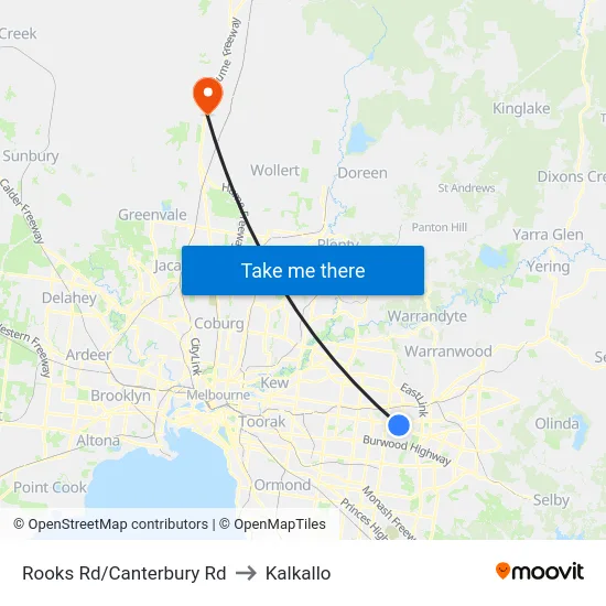 Rooks Rd/Canterbury Rd to Kalkallo map