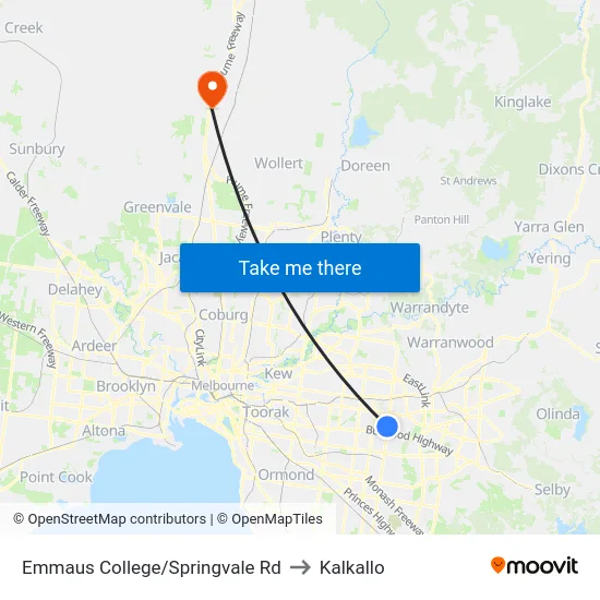 Emmaus College/Springvale Rd to Kalkallo map
