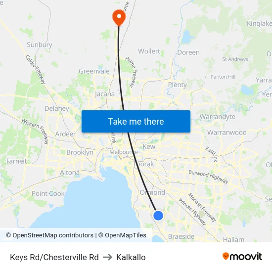 Keys Rd/Chesterville Rd to Kalkallo map
