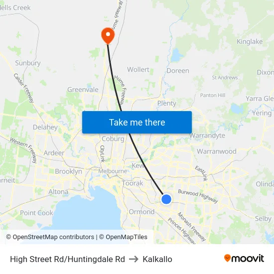 High Street Rd/Huntingdale Rd to Kalkallo map