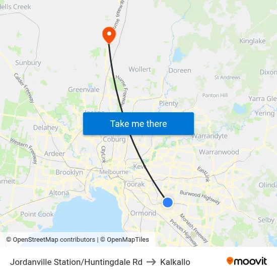 Jordanville Station/Huntingdale Rd to Kalkallo map
