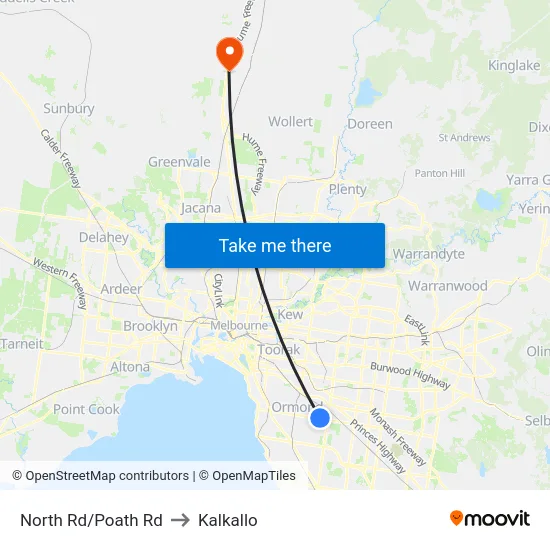 North Rd/Poath Rd to Kalkallo map