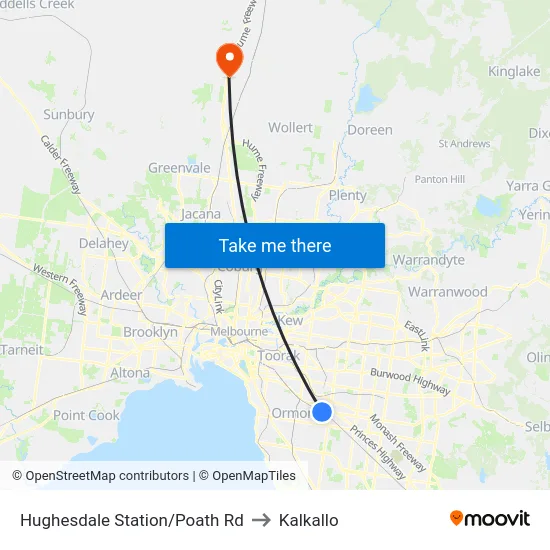 Hughesdale Station/Poath Rd to Kalkallo map