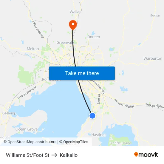 Williams St/Foot St to Kalkallo map