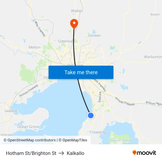 Hotham St/Brighton St to Kalkallo map