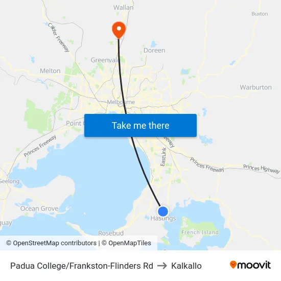 Padua College/Frankston-Flinders Rd to Kalkallo map