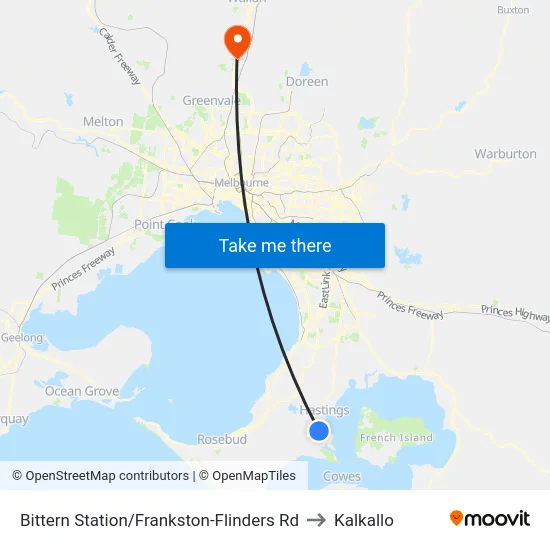 Bittern Station/Frankston-Flinders Rd to Kalkallo map