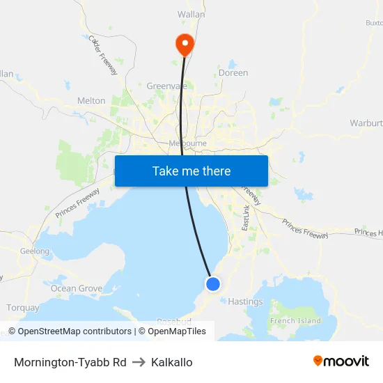 Mornington-Tyabb Rd to Kalkallo map
