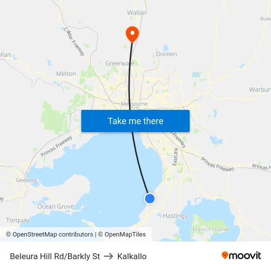 Beleura Hill Rd/Barkly St to Kalkallo map