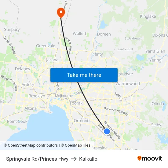 Springvale Rd/Princes Hwy to Kalkallo map