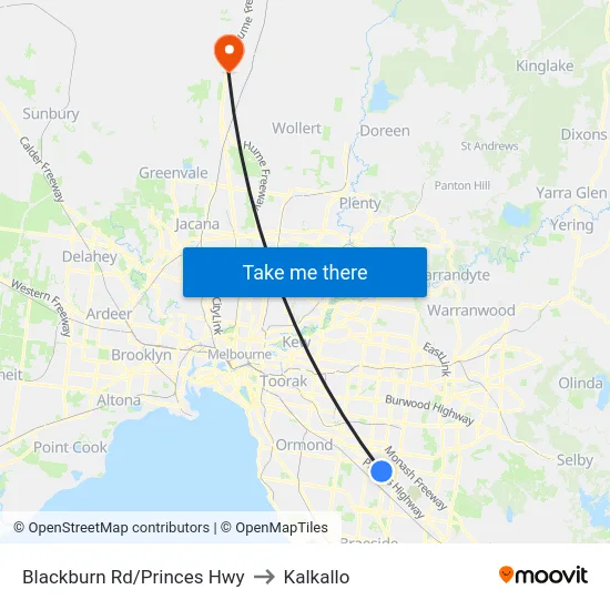 Blackburn Rd/Princes Hwy to Kalkallo map