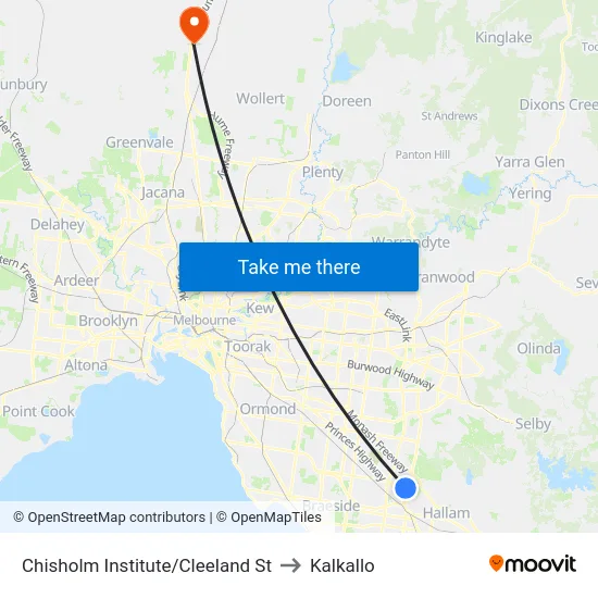 Chisholm Institute/Cleeland St to Kalkallo map