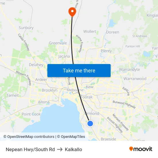 Nepean Hwy/South Rd to Kalkallo map