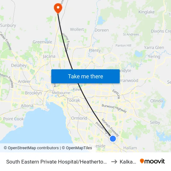 South Eastern Private Hospital/Heatherton Rd to Kalkallo map