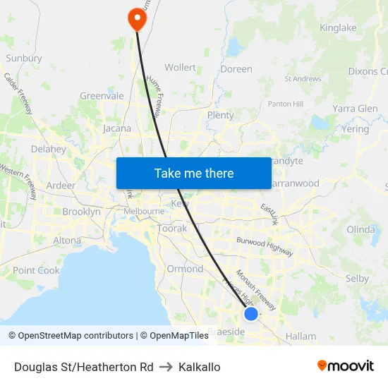 Douglas St/Heatherton Rd to Kalkallo map