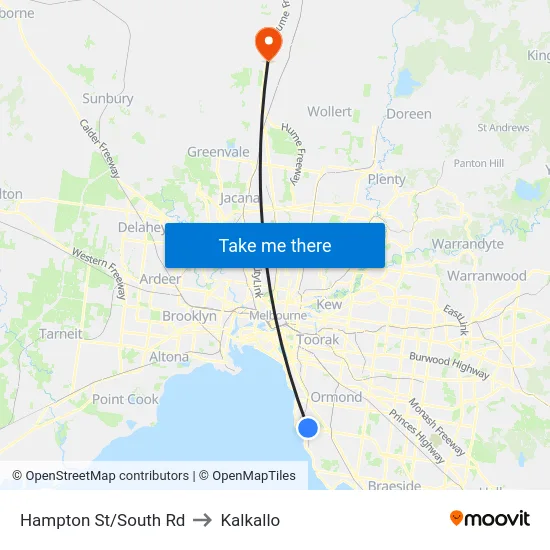 Hampton St/South Rd to Kalkallo map