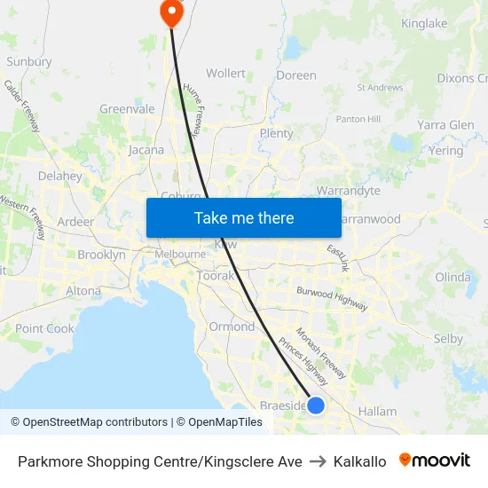 Parkmore Shopping Centre/Kingsclere Ave to Kalkallo map