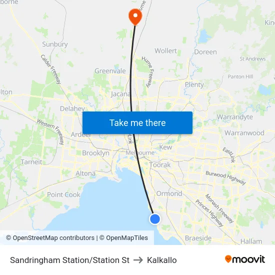 Sandringham Station/Station St to Kalkallo map