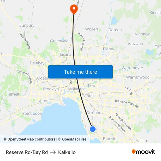Reserve Rd/Bay Rd to Kalkallo map