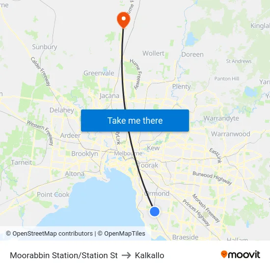 Moorabbin Station/Station St to Kalkallo map