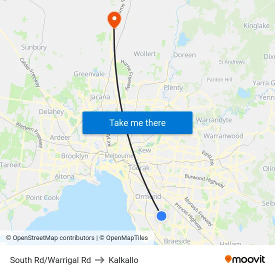 South Rd/Warrigal Rd to Kalkallo map