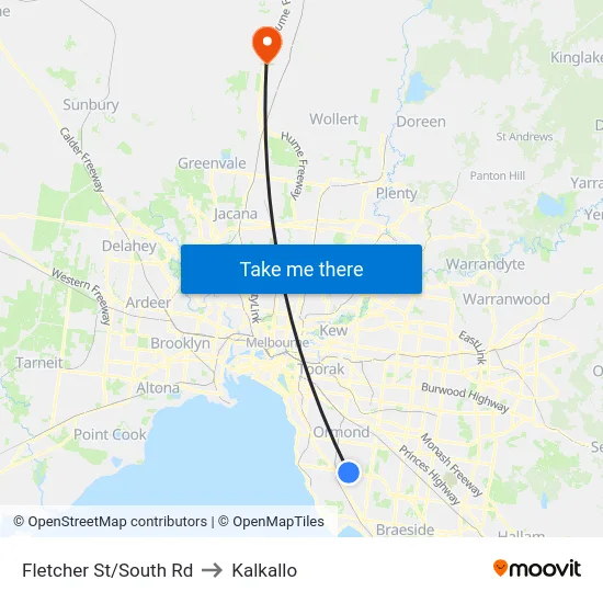 Fletcher St/South Rd to Kalkallo map
