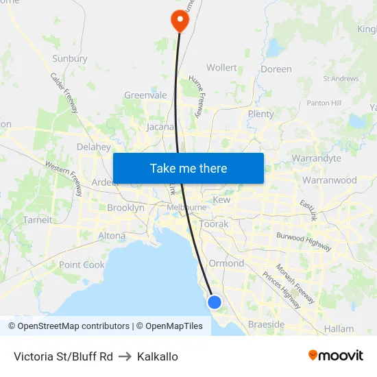 Victoria St/Bluff Rd to Kalkallo map