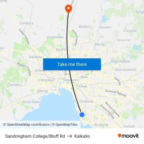 Sandringham College/Bluff Rd to Kalkallo map