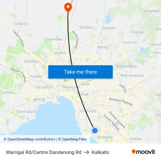 Warrigal Rd/Centre Dandenong Rd to Kalkallo map