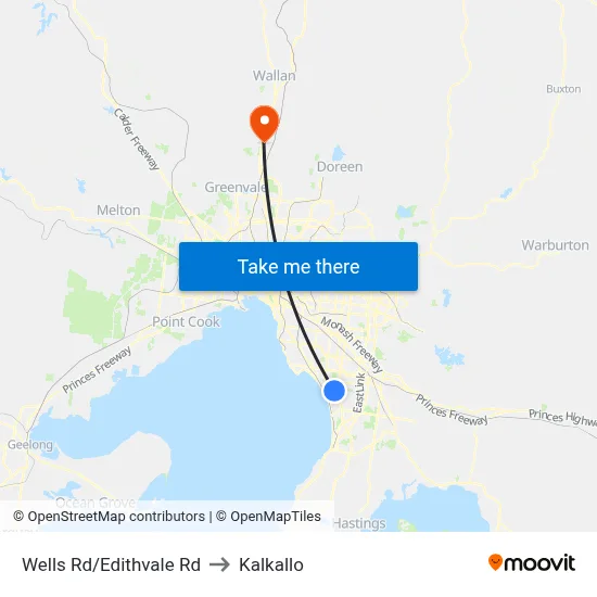 Wells Rd/Edithvale Rd to Kalkallo map