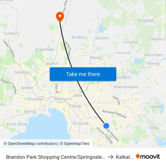 Brandon Park Shopping Centre/Springvale Rd to Kalkallo map