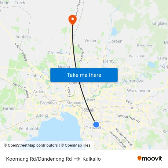 Koornang Rd/Dandenong Rd to Kalkallo map