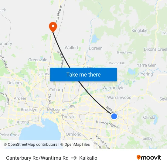 Canterbury Rd/Wantirna Rd to Kalkallo map